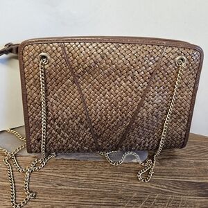 Vintage Italian 70s Brown Straw-Weaved Envelope Clutch/Shoulder Bag